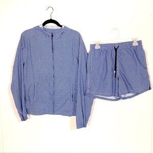 RODA Blue Patterned Apparel Lightweight Hooded Jacket with shorts